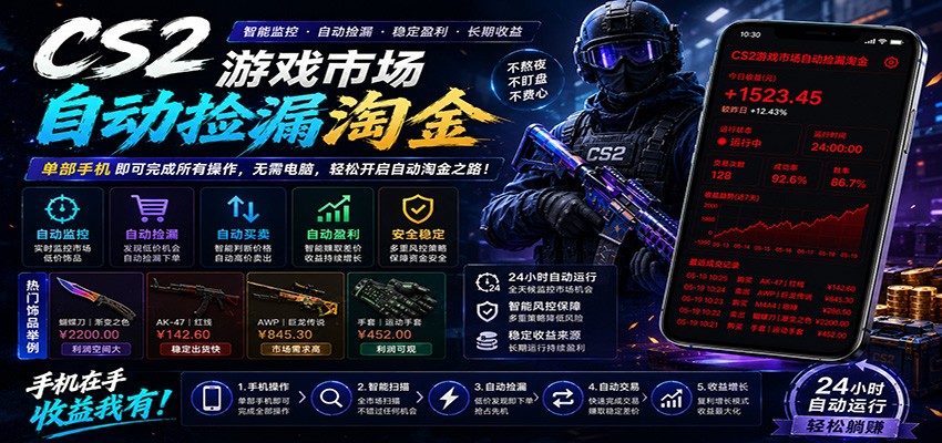 CSGO挂机捡漏项目通过利用游戏饰品交易机制，结合薄凉软件辅助捡漏，实现盈利-易创网