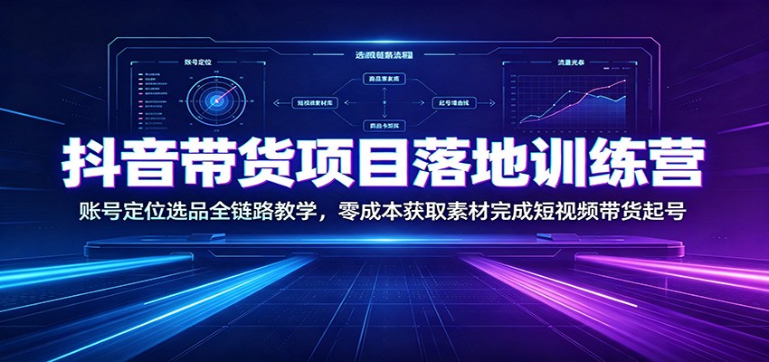 抖音带货项目落地训练营：账号定位选品全链路教学，零成本获取素材完成短视频带货起号-易创网