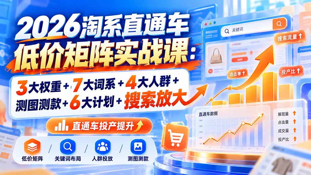 （20761期）2026淘系直通车低价矩阵实战课：3大权重+7大词系+4大人群+测图测款+6大计划+搜索放大-易创网