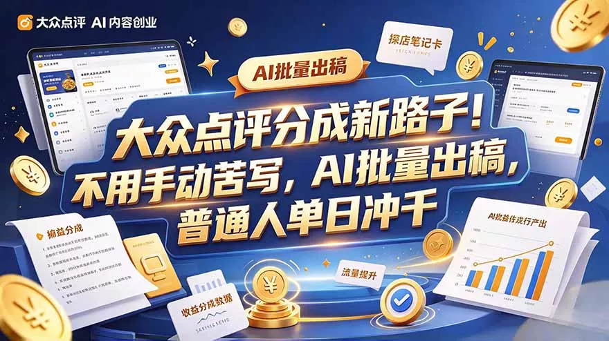 大众点评副业新玩法，工具提效解放双手，批量做笔记，单日可破千-易创网
