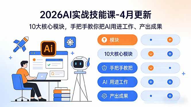 （17941期）2026AI实战技能课-4月更新：10大核心模块，手把手教你把AI用进工作、产出成果-易创网