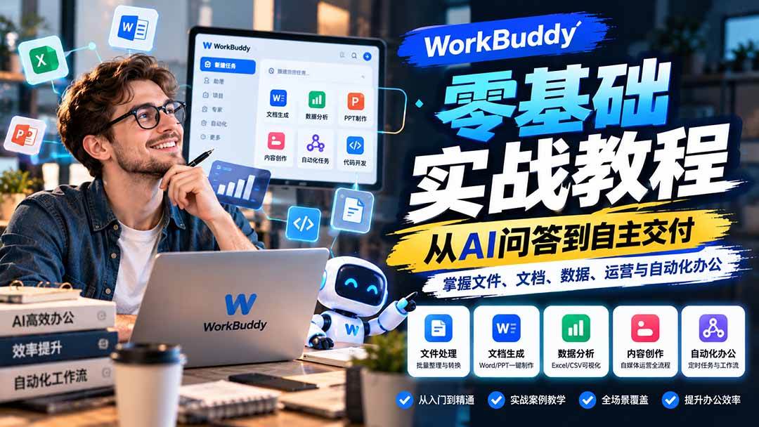 （20827期）WorkBuddy零基础实战教程：从AI问答到自主交付，掌握文件、文档、数据、运营与自动化办公-易创网