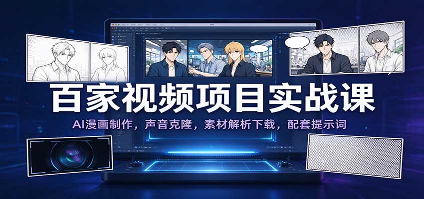 百家视频项目实战课：AI漫画制作，声音克隆，素材解析下载，配套提示词-易创网