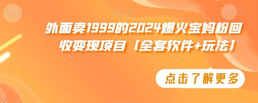 外面卖1999的2024爆火宝妈粉回收变现项目【全套软件+玩法】【揭秘】网赚项目-副业赚线-互联网创业-资源整合易创网