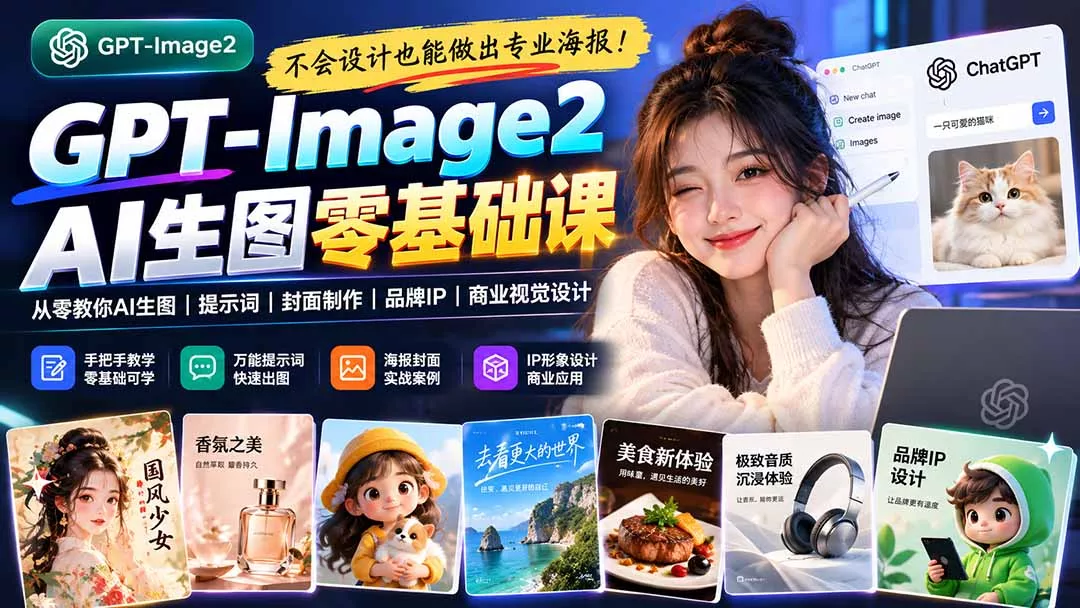 不会设计也能做出专业海报！GPT-Image2从零教你AI生图、提示词、封面制作、品牌IP与商业视觉设计-易创网