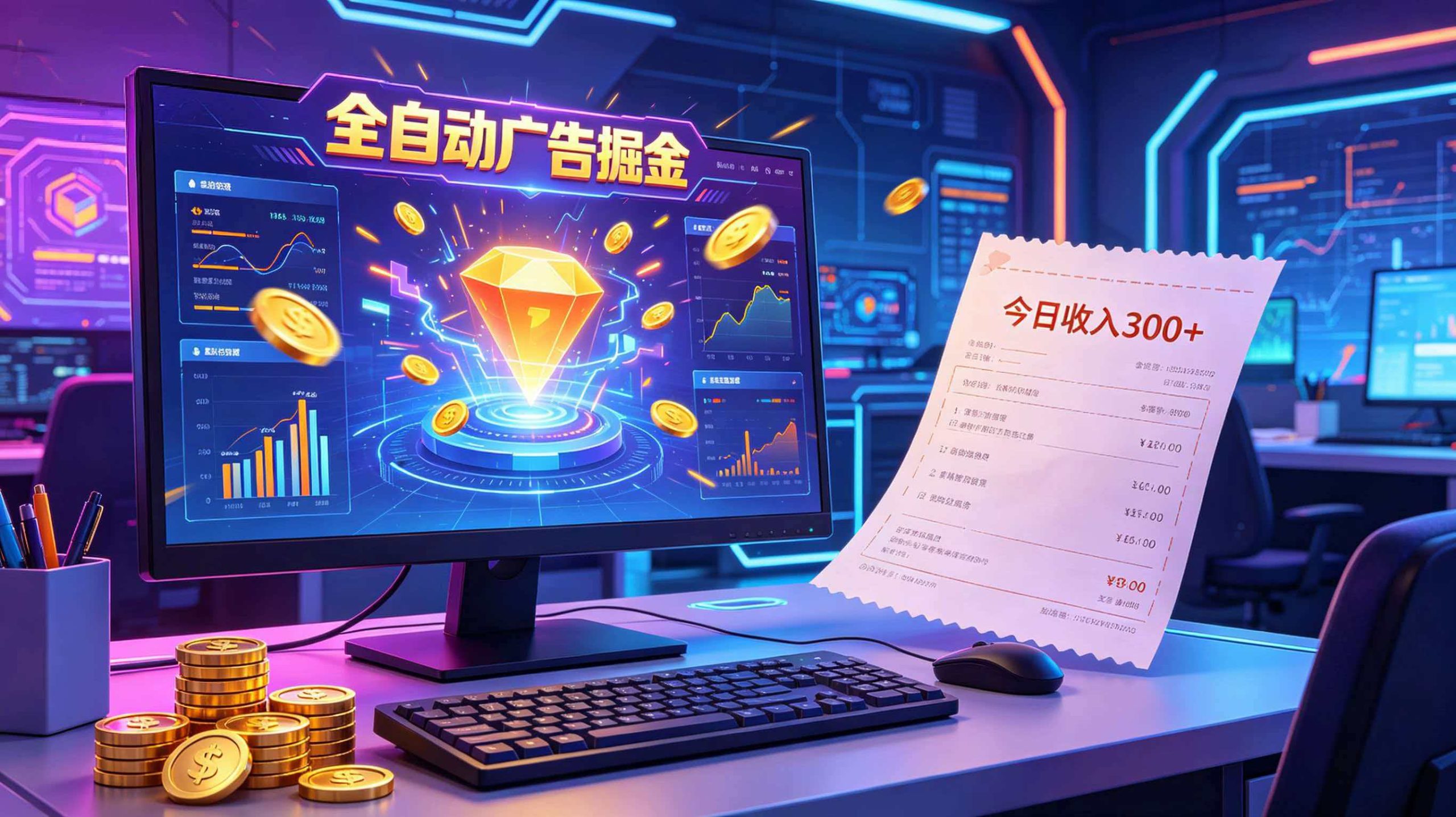 全自动广告掘金，日入300+。全程Ai自动化运行，解放双手，时间自由。收益稳定-易创网