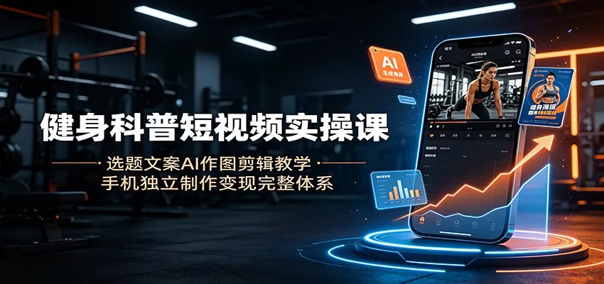 健身科普短视频实操课：选题文案AI作图剪辑教学，手机独立制作变现完整体系-易创网
