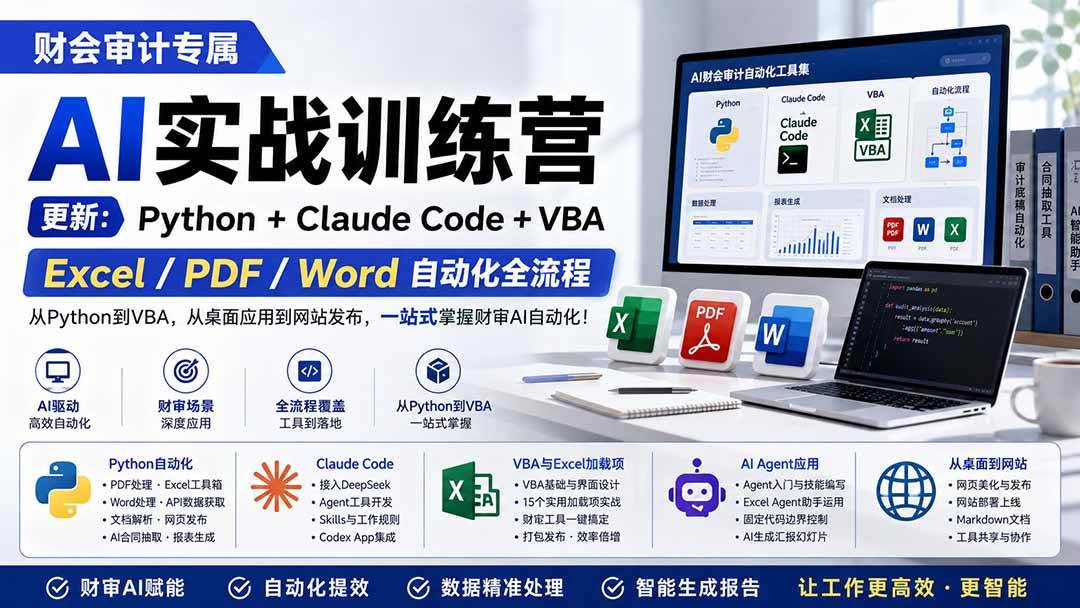 （19887期）财会审计专属 AI实战训练营：Python+Claude Code+VBA，Excel/PDF/Word自动化全流程 (更新)-易创网