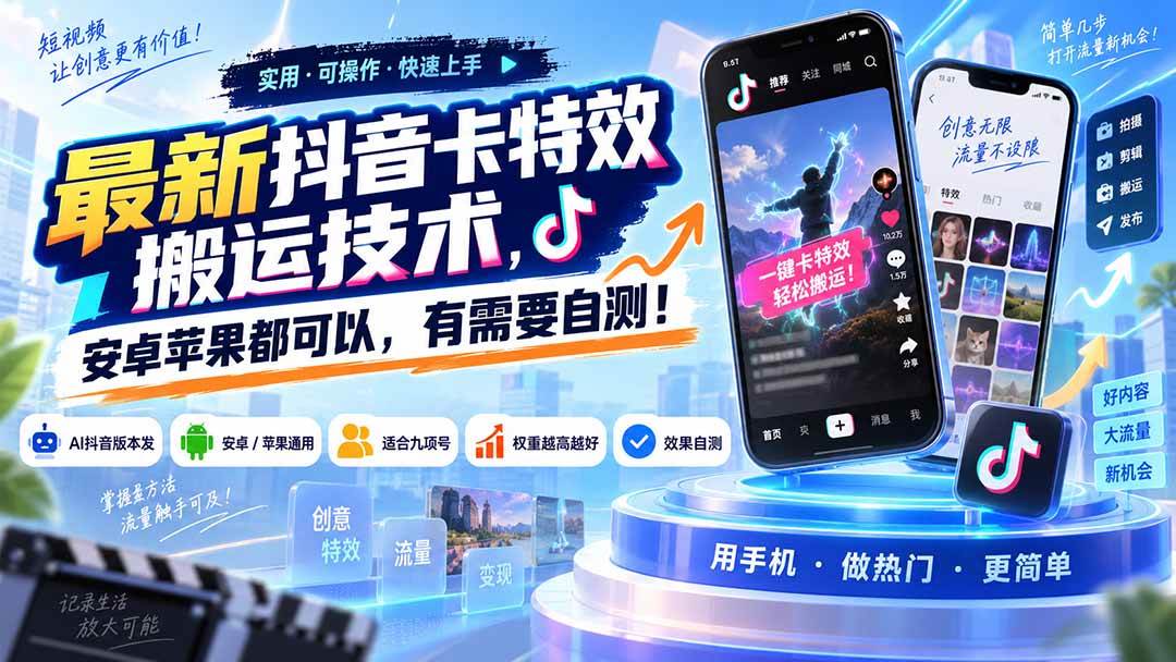 （20606期）最新抖音卡特效搬运技术，安卓苹果都可以，有需要自测！-易创网