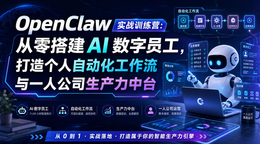 OpenClaw实战训练营：从零搭建AI数字员工，打造个人自动化工作流与一人公司生产力中台-易创网