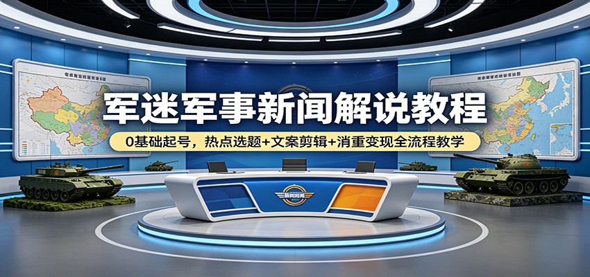 军迷军事新闻解说教程：0基础起号，热点选题+文案剪辑+消重变现全流程教学-易创网