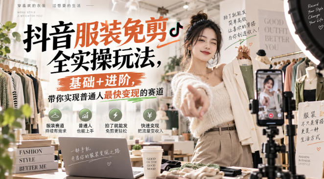 抖音服装免剪全实操玩法，基础+进阶，带你实现普通人最快变现的赛道-易创网