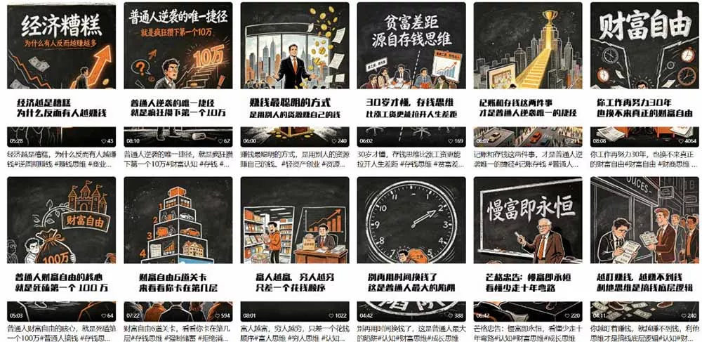 AI书单财富书籍图文解读：手绘黑白风格×一键直出×几十条视频跑1000单×全流程拆解×新手可上手-易创网