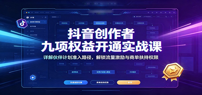抖音创作者九项权益开通实战课：详解伙伴计划准入路径，解锁流量激励与商单扶持权限-易创网