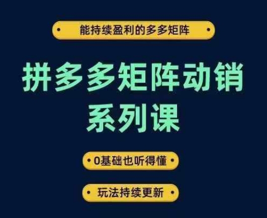 拼多多矩阵动销系列课，能持续盈利的多多矩阵，0基础也听得懂，玩法持续更新-易创网