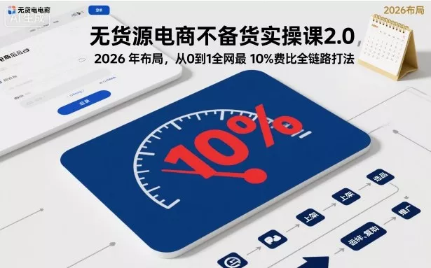 无货源电商不备货实操课2.0，2026年布局，从0到1全网最低10%费比全链路打法【更新261019】-易创网