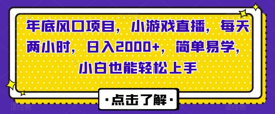 年底风口项目，小游戏直播，每天两小时，日入2000+，简单易学，小白也能轻松上手-易创网