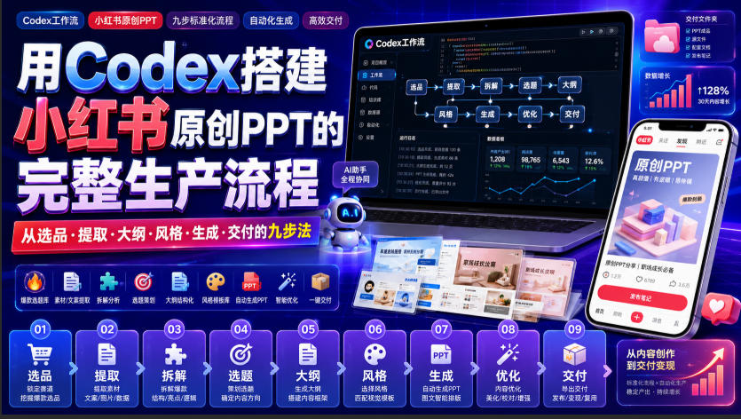 用Codex搭建小红书原创PPT的完整生产流程，从选品·提取·大纲·风格·生成·交付的九步法-易创网
