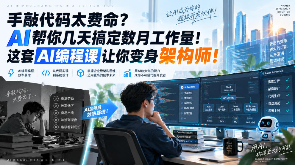 手敲代码太费命？AI帮你几天搞定数月工作量！这套AI编程课让你变身架构师！【原创双语字幕】-易创网