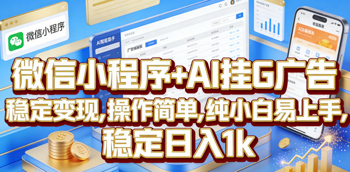 微信小程序+AI挂G广告，稳定变现，操作简单，纯小白易上手，稳定日入1k【揭秘】-易创网