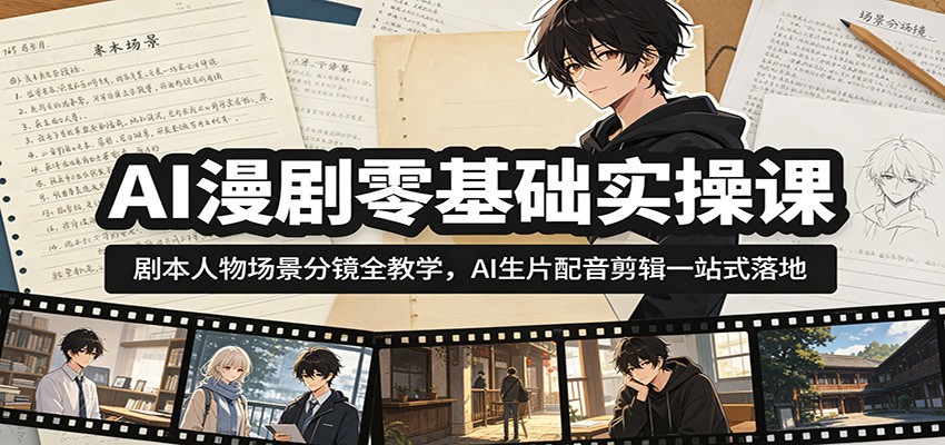 AI漫剧零基础实操课：剧本人物场景分镜全教学，AI生片配音剪辑一站式落地-易创网