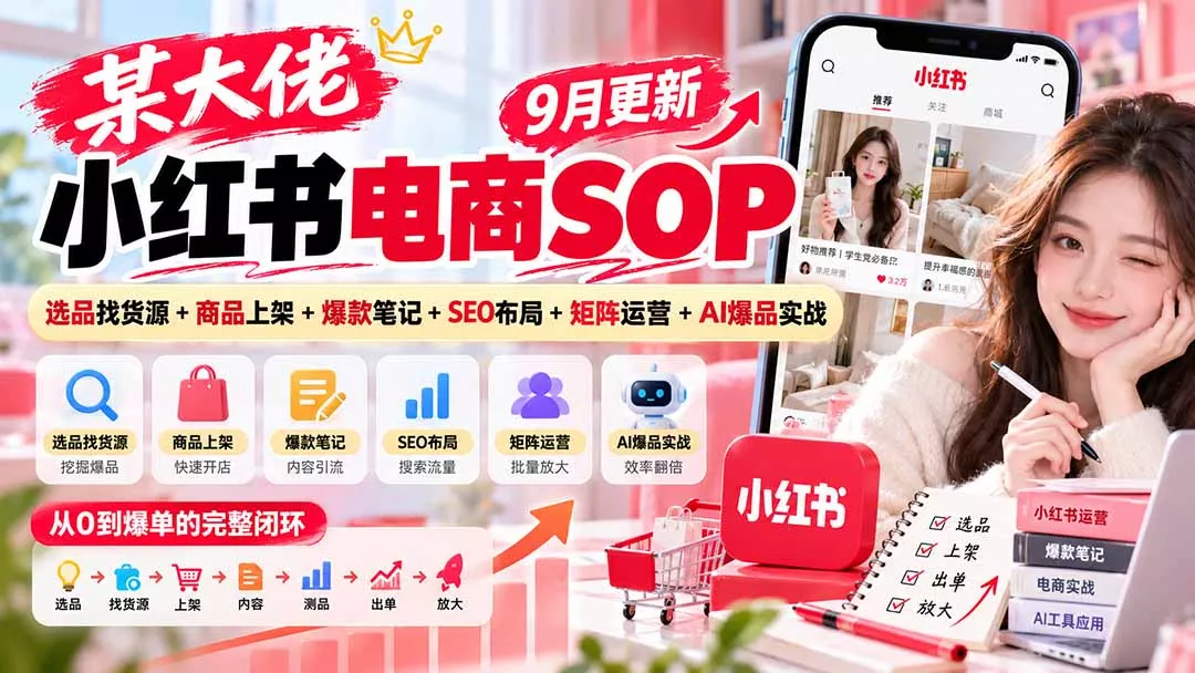 某大佬小红书电商SOP｜9月更新：选品找货源+商品上架+爆款笔记+SEO布局+矩阵运营+AI爆品实战-易创网