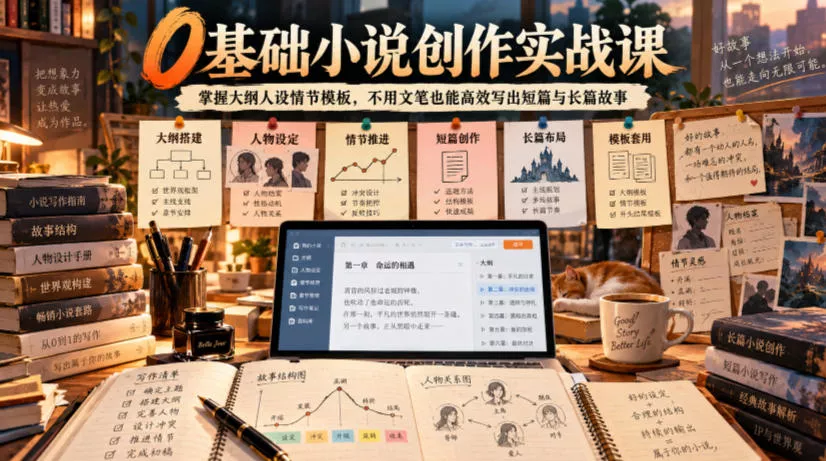0基础小说创作实战课｜掌握大纲人设情节模板，不用文笔也能高效写出短篇与长篇故事-易创网