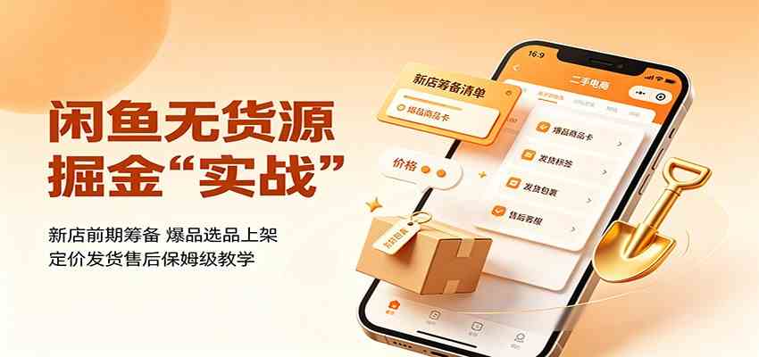 闲鱼无货源掘金实战：新店前期筹备，爆品选品上架，定价发货售后保姆级教学-易创网