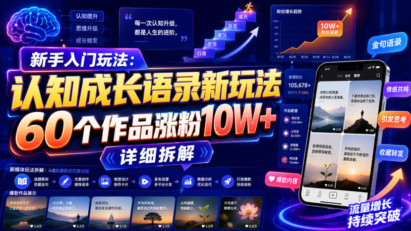新手入门玩法：认知成长语录新玩法，60个作品涨粉10W+，详细拆解-易创网