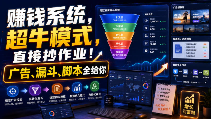 賺钱系统，超牛模式，直接抄作业！广告、漏斗、脚本全给你【原创双语字幕】-易创网