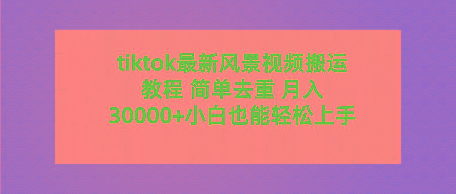(9804期)tiktok最新风景视频搬运教程 简单去重 月入30000+附全套工具-易创网