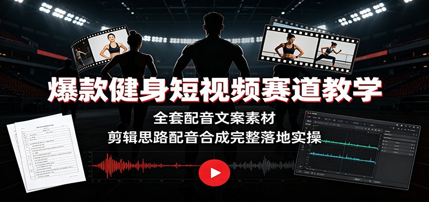 爆款健身短视频赛道教学：全套配音文案素材，剪辑思路配音合成完整落地实操-易创网