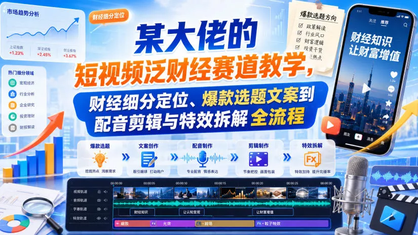 某大佬的短视频泛财经赛道教学，财经细分定位、爆款选题文案到配音剪辑与特效拆解全流程-易创网