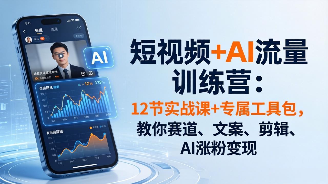 短视频+AI流量训练营：12节实战课+专属工具包，教你赛道、文案、剪辑、AI涨粉变现-易创网