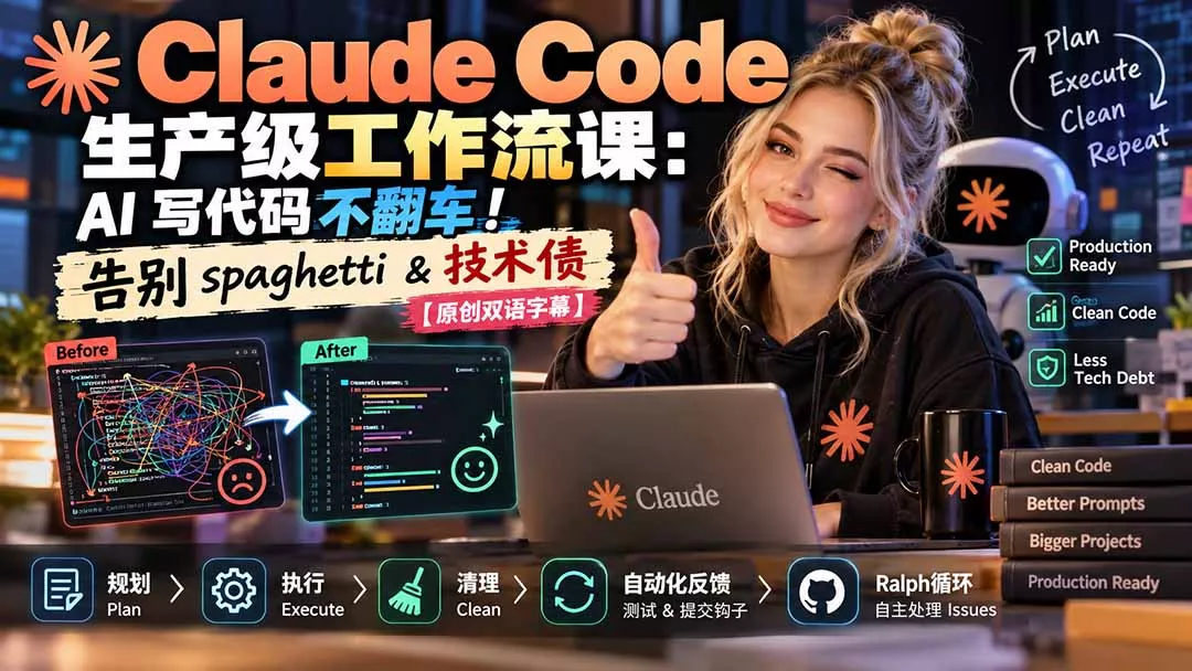 Claude Code 生产级工作流课：AI 写代码不翻车！告别 spaghetti & 技术债【原创双语字幕】-易创网