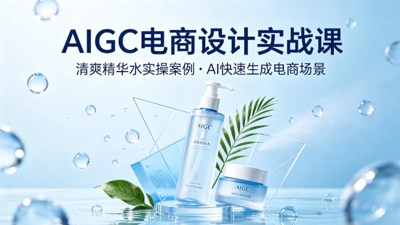 AIGC电商设计实战课，以清爽精华水为实操案例，教你用AI快速生成电商场景-易创网