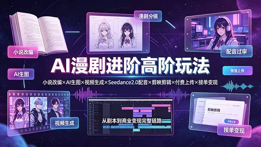 AI漫剧进阶高阶玩法：小说改编×AI生图×视频生成×Seedance2.0配音×剪映剪辑×付费上传×接单变现-易创网