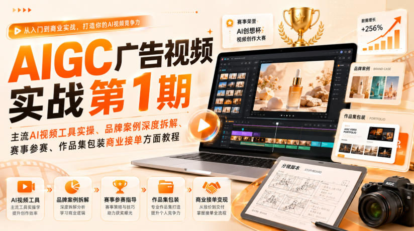 AIGC广告视频实战第1期，主流AI视频工具实操、品牌案例深度拆解、赛事参赛、作品集包装商业接单方面教程-易创网