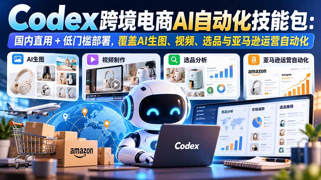 （20752期）【无水印】Codex跨境电商AI自动化技能包：国内直用+低门槛部署，覆盖AI生图、视频、选品与亚马逊运营自动化-易创网