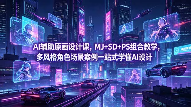 AI辅助原画设计课，MJ+SD+PS组合教学，多风格角色场景案例一站式学懂AI设计-易创网