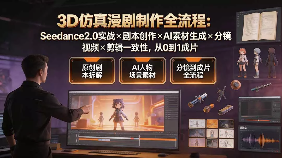 3D仿真漫剧制作全流程：Seedance2.0实战×剧本创作×AI素材生成×分镜视频×剪辑一致性，从0到1成片-易创网