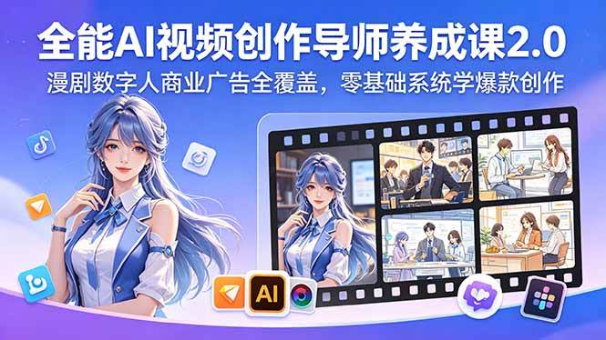 （18505期）全能AI视频创作导师养成课2.0，漫剧数字人商业广告全覆盖，零基础系统学爆款创作-易创网