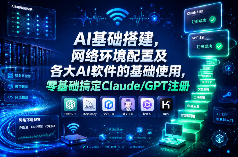 AI基础搭建，网络环境配置及各大AI软件的基础使用，零基础搞定Claude/GPT注册-易创网