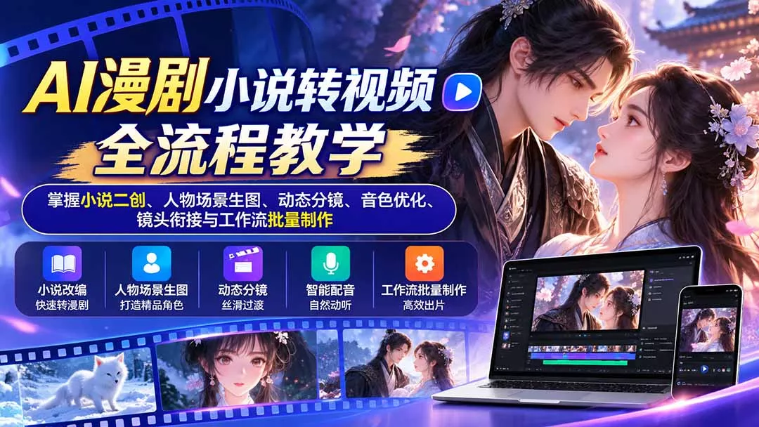 AI漫剧小说转视频全流程教学：掌握小说二创、人物场景生图、动态分镜、音色优化、镜头衔接与工作流批量制作-易创网