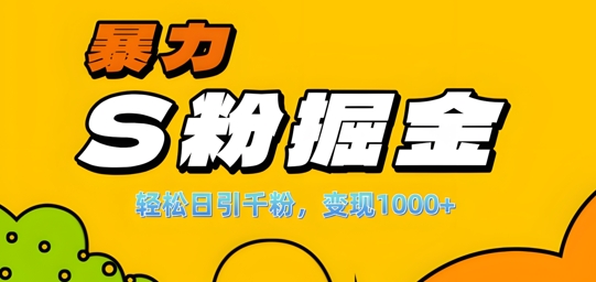 单人单机日引千粉，变现1k+，S粉流量掘金计划攻略【揭秘】网赚项目-副业赚线-互联网创业-资源整合易创网