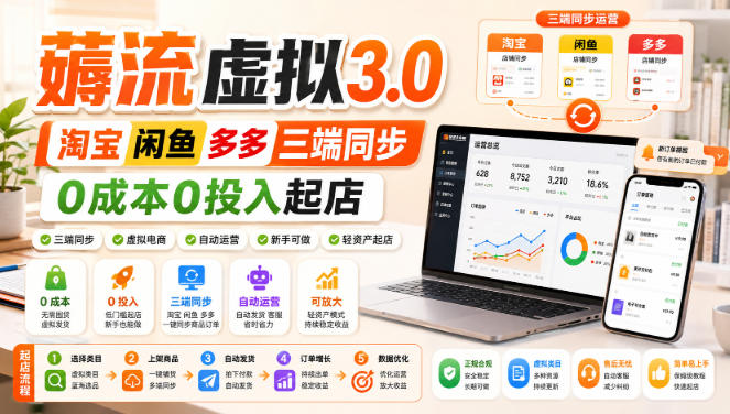 绅白不白·薅流虚拟3.0丨淘宝闲鱼多多三端同步丨0成本0投入起店（更新）-易创网