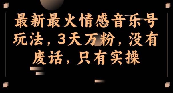 最新最火情感音乐号玩法，3天万粉，没有废话，只有实操-易创网