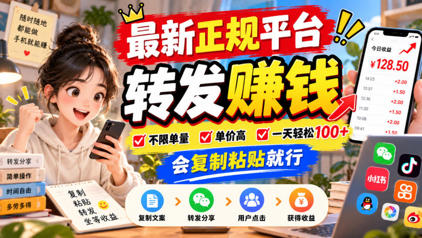 最新正规平台，转发賺钱，不限单量，单价高，一天轻松100+，会复制粘贴就行【揭秘】-易创网