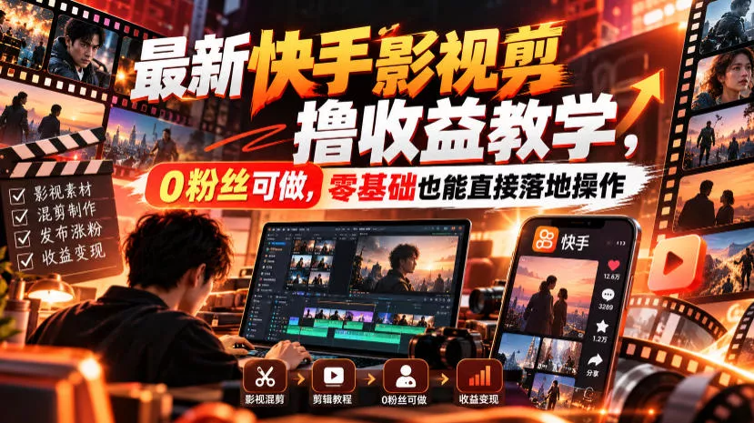 最新快手影视混剪撸收益教学，0粉丝可做，零基础也能直接落地操作-易创网