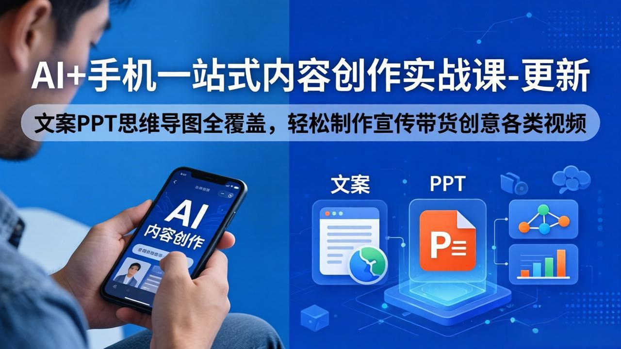 AI+手机一站式内容创作实战课-更新，文案PPT思维导图全覆盖，轻松制作宣传带货创意各类视频-易创网